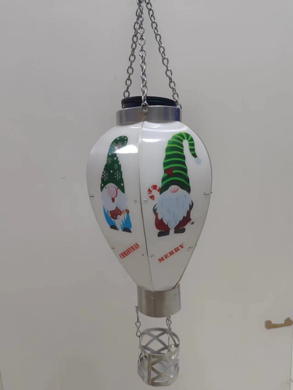 Iron hot air balloon lantern with rainbow design for holiday ambiance