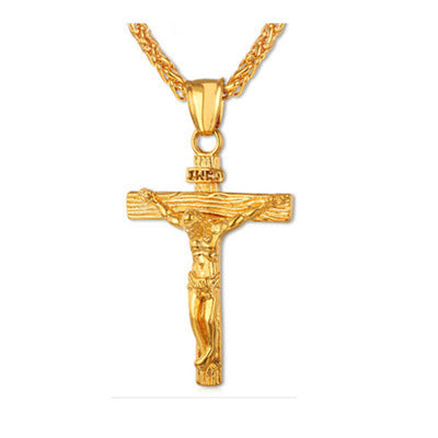 Titanium steel cross pendant with geometric vintage design
