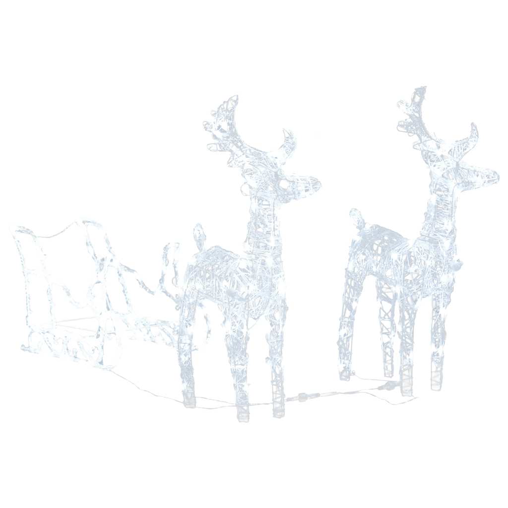 Lighted reindeer sleigh decoration set against winter evening scene