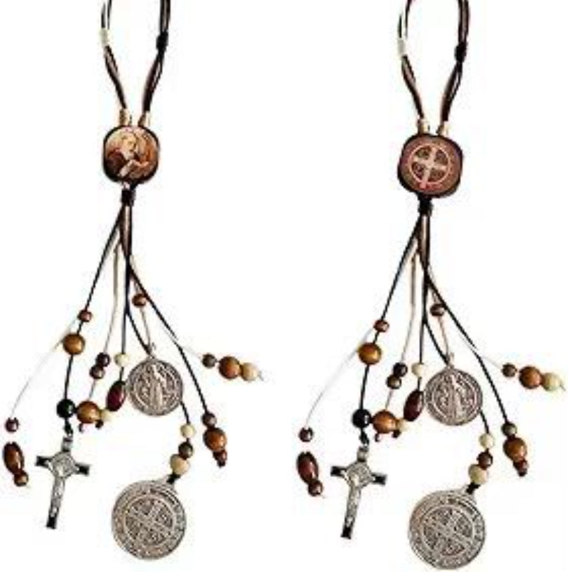 Close-up view of the St Benedict Medal and Cross pendant