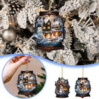 Modern flat acrylic snowman pendant detail view for Christmas decorating