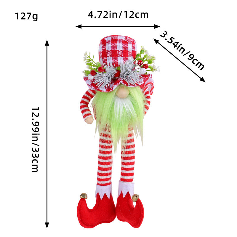 Christmas long leg doll ornament with green beard and festive hat for holiday home decor