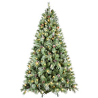 Christmas tree with mixed needle design and warm white LED glow from above angle