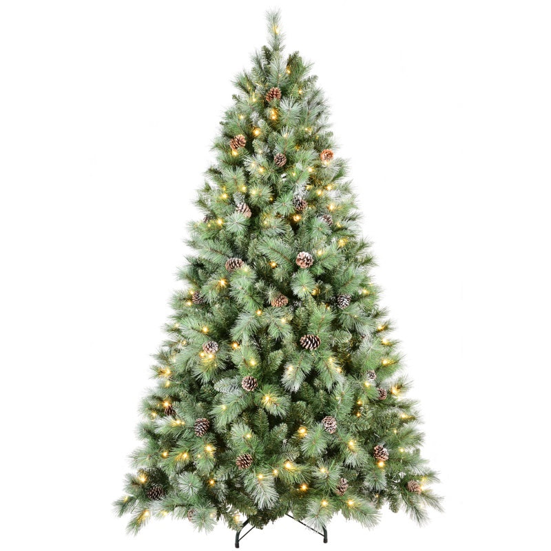 Christmas tree with mixed needle design and warm white LED glow from above angle