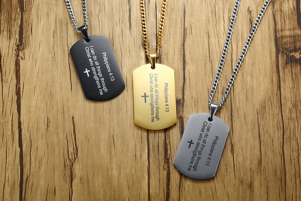 Philipppians Bible Verse pendant on grinding chain chain - men's faith jewelry