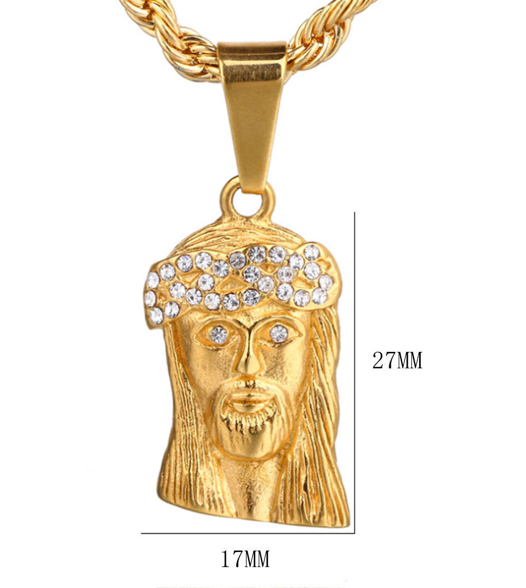 Retro gold-plated stainless steel cross pendant necklace on display