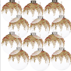 Festive Christmas ornaments displayed on a tree with warm lighting