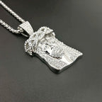 Gold-plated Jesus pendant necklace with diamond accents - front view