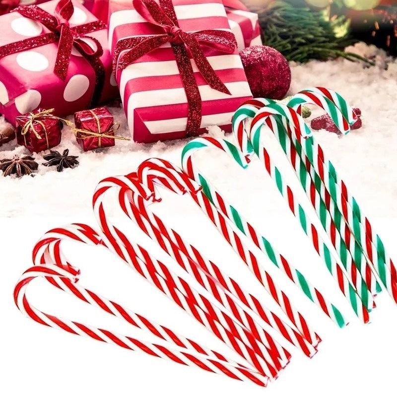Christmas candy cane ornament set with red and white plastic pendants