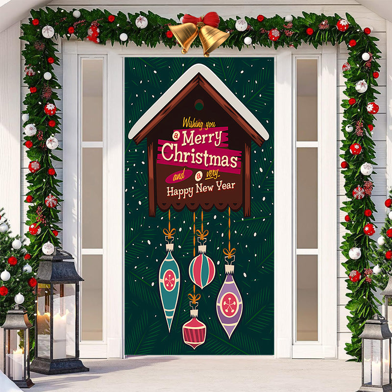 Christmas festival tapestry displayed on door as holiday decoration