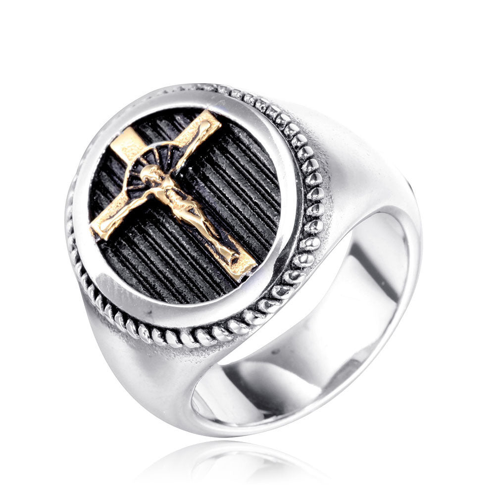 Classic gold cross ring suitable as a devotional gift for men