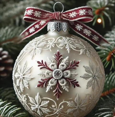 Flat acrylic Christmas ornament with fairy tale planet motif in festive colors