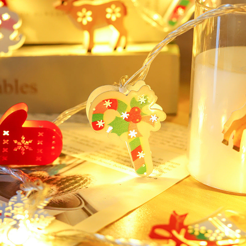 Close-up view of small LED bulbs on plastic string - Christmas Light Chain