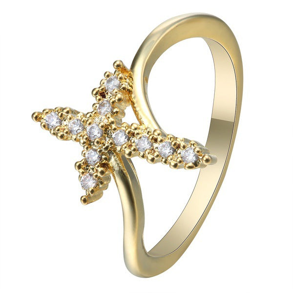 Gold-tone diamond cross ring with sterling silver inlay accent
