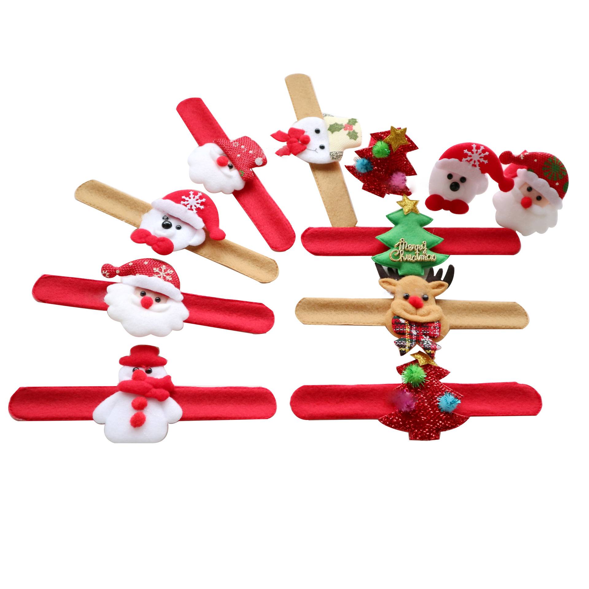 Set of 8 colorful Christmas cartoon bracelets displayed together
