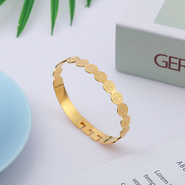 Creative Jesus scripture bracelet with gold-tone finish showing adjustable design Main image