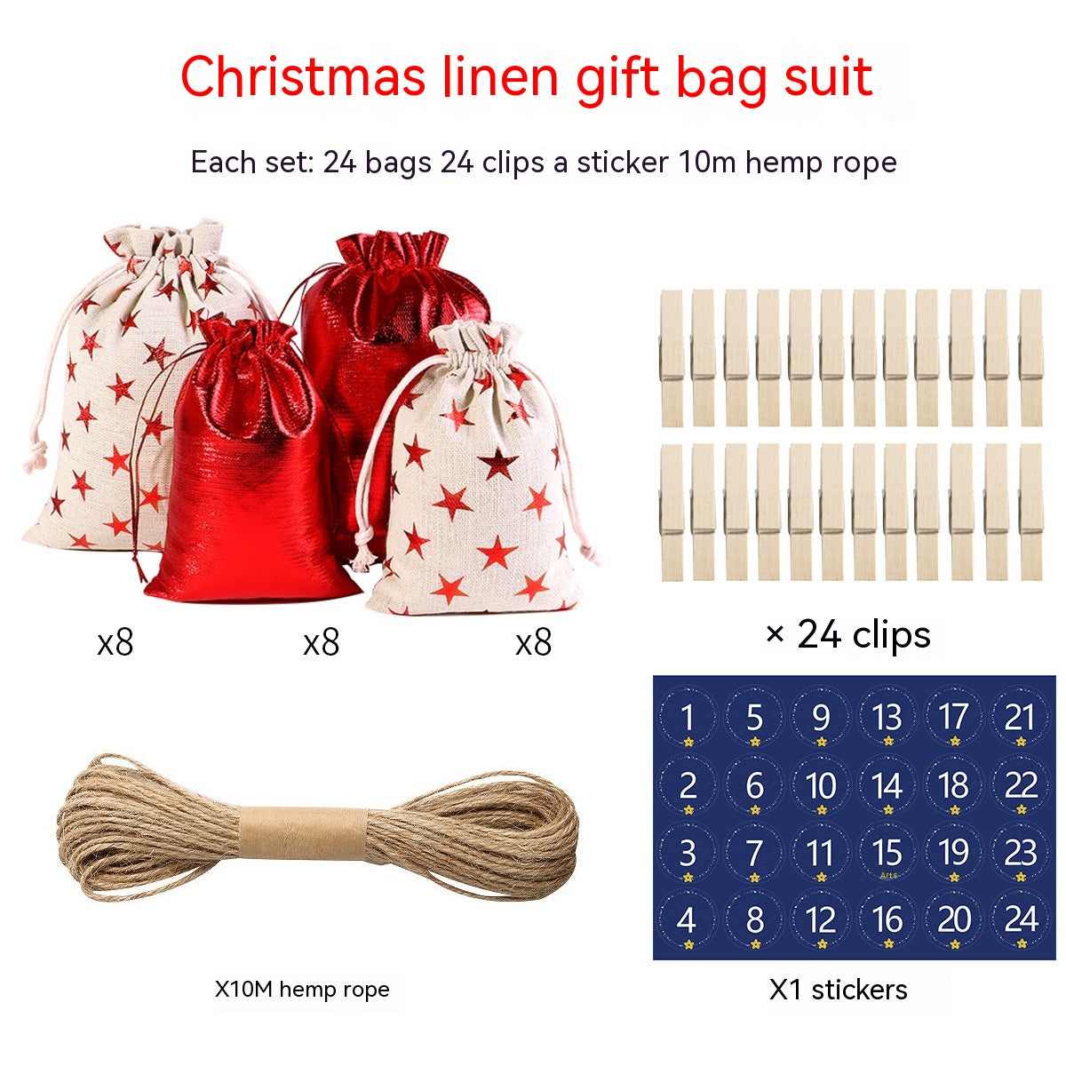 Gilding Christmas Cloth Bag Gift Kit - 24 Pieces - Christian Home Decor