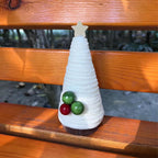 White cotton thread mini Christmas tree decoration with red accents