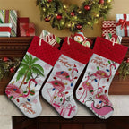 Flamingo themed Christmas stocking in American holiday style