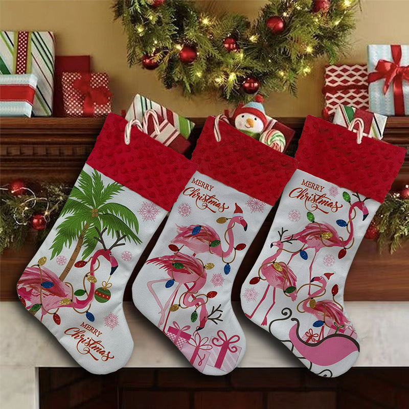 Flamingo themed Christmas stocking in American holiday style