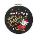 Round Christmas embroidery design showing friendly snowman character in white frame