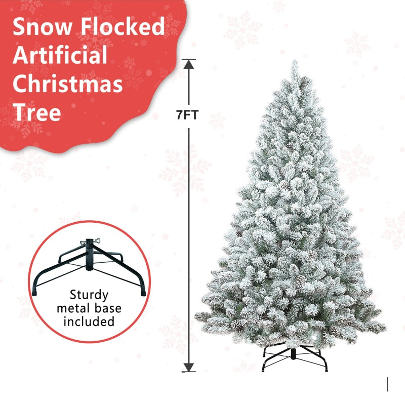 Christmas tree with mixed flocked finish and natural pine cone accents