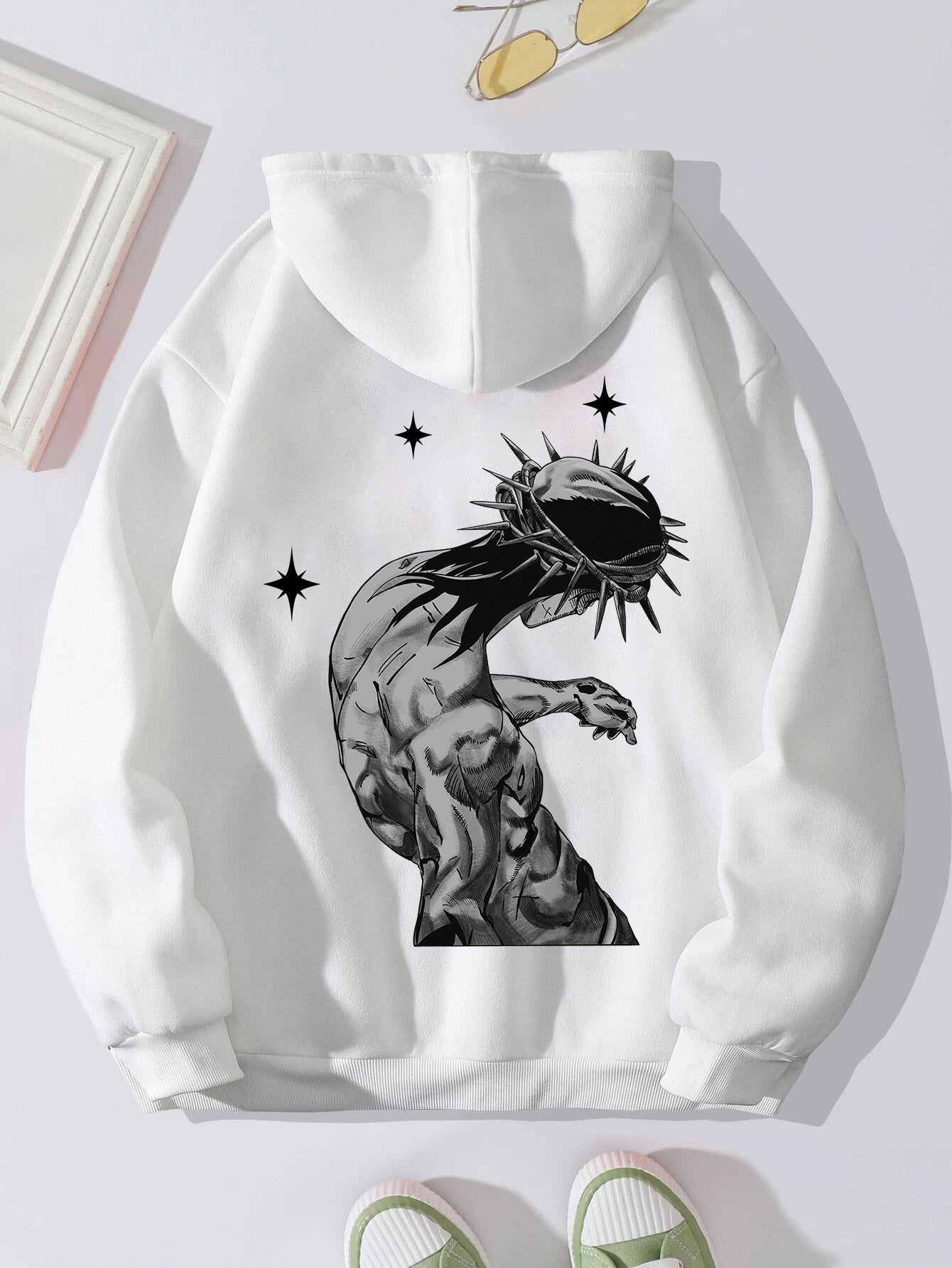 Red Jesus letter print hoodie for women