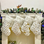 Close-up of soft plush Christmas stocking decoration showing gilding detail