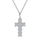 Faith-inspired sterling silver necklace with cubic zirconia cross pendant, side profile