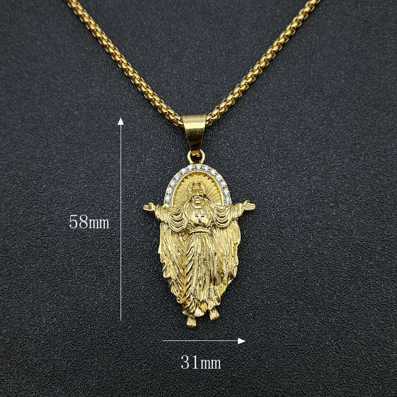 Gold-plated Jesus pendant necklace with hip-hop style design