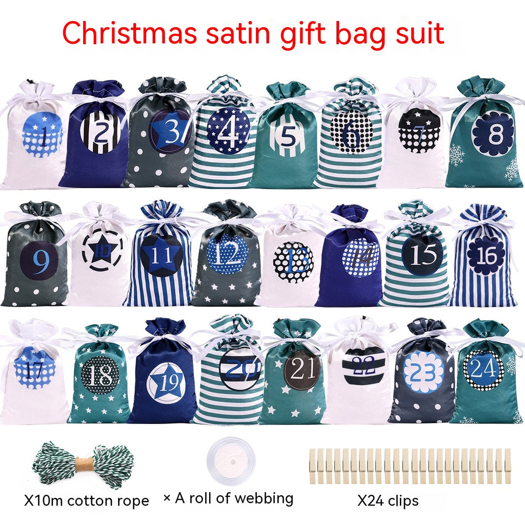 Festive Christmas Advent gift bag set displayed as holiday seasonal decor