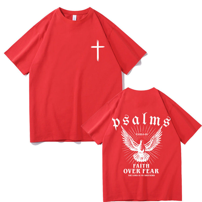 Printed t-shirt with dove symbol in casual setting