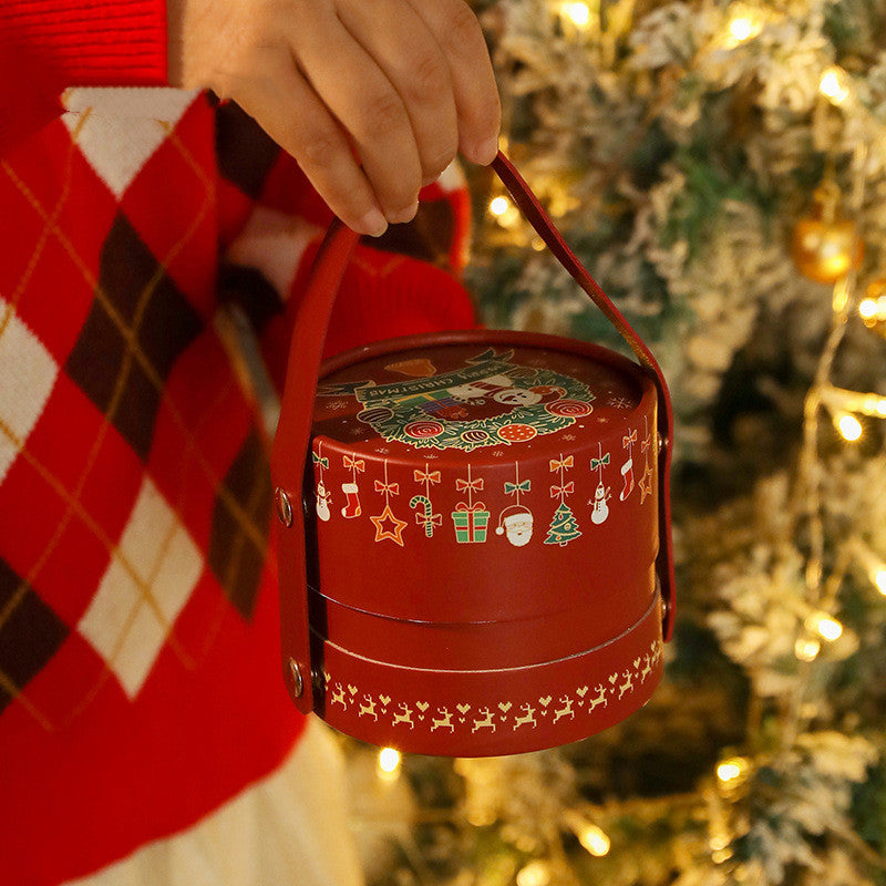 Christmas apple gift box in round burgundy for Christmas presents