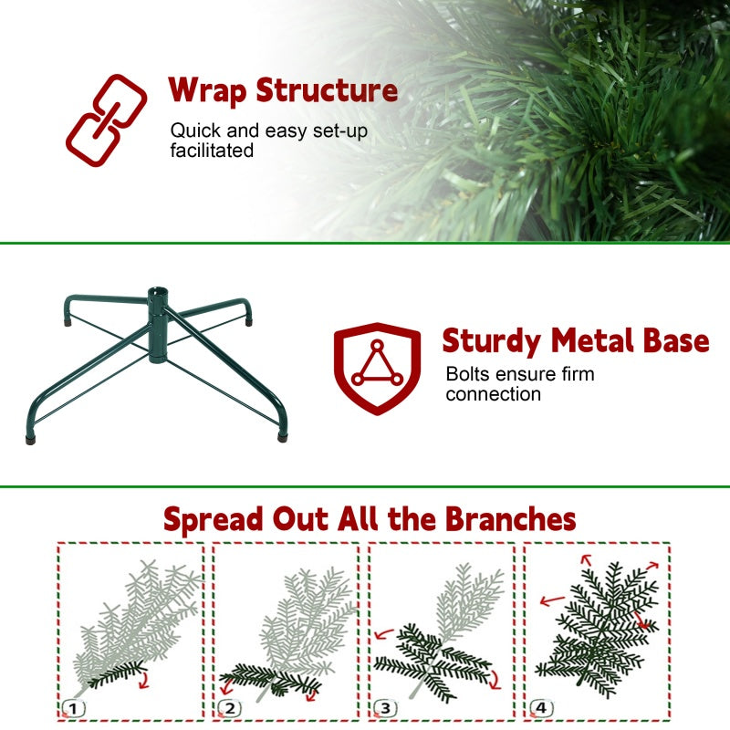 Stacked green PVC Christmas trees in 5FT, 6FT, and 7FT heights