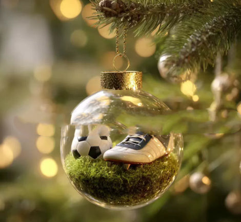 Sports ball Christmas ornament with modern art design hanging on tree for athlete