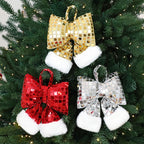 Gold sequin small bow ornament with shimmering sequin detail