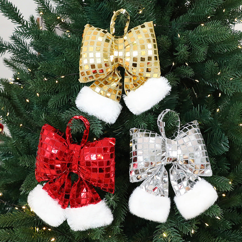 Gold sequin small bow ornament with shimmering sequin detail