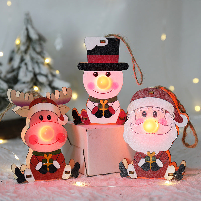 Wooden Christmas ornament featuring red-nosed elderly figure