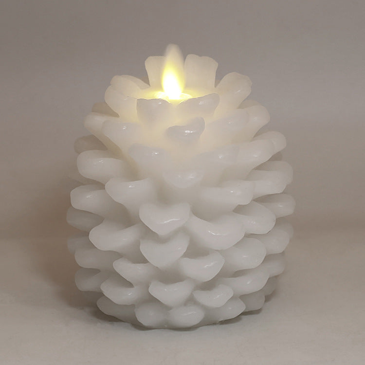 Brown frost pinecone candle in cozy winter living room setting, Pinecone Christmas Candle, home decor