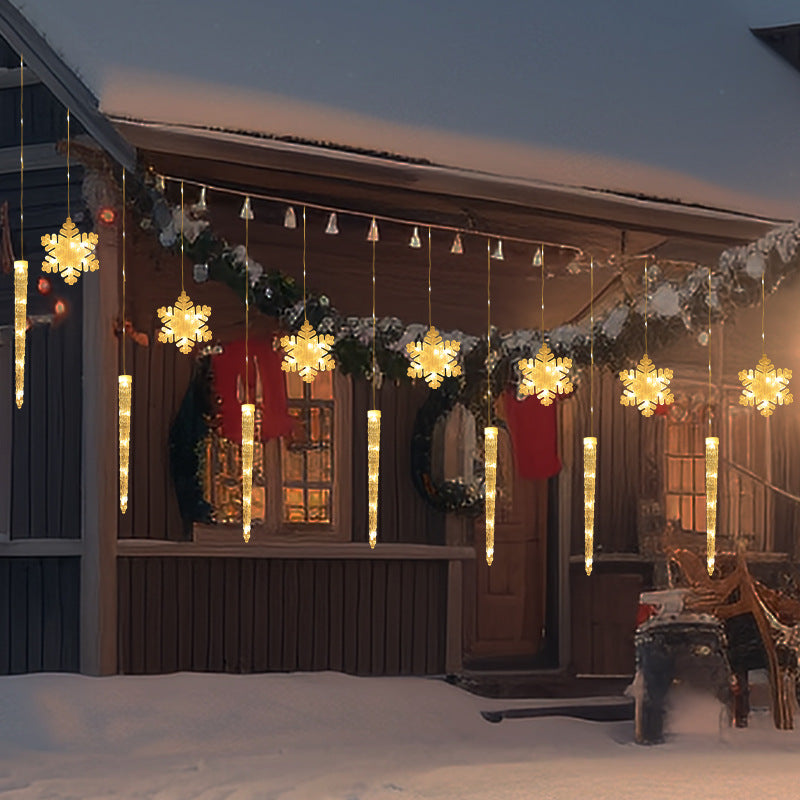 White light snowflake Christmas lights creating winter ambiance