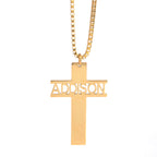 Jesus cross pendant in gold tone suspended from round bead chain