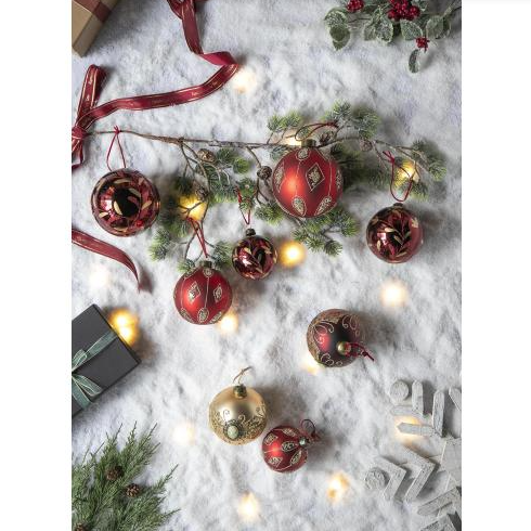 Glass Christmas ornament showing intricate painted design work