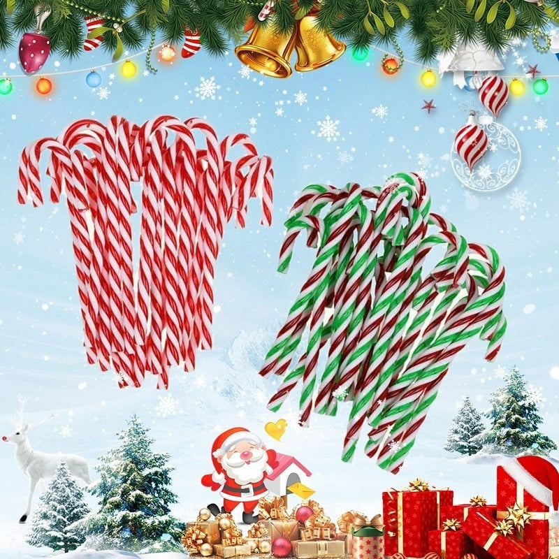 Red and white candy cane pendant ornaments hanging for Christmas display Main image