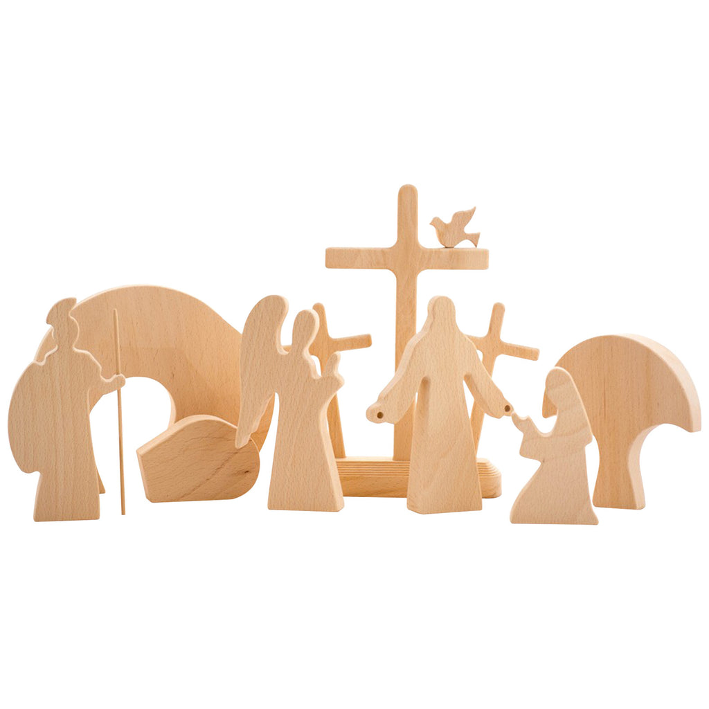 Modern minimalist wooden nativity ornament for Easter and Christmas display
