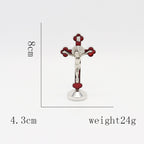 White and red Catholic cross ornament for home or car display with dripping oil finish