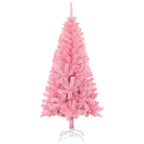 Steel stand base of pink artificial Christmas tree providing stability