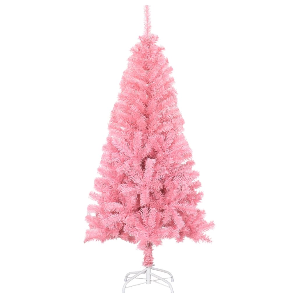 Steel stand base of pink artificial Christmas tree providing stability