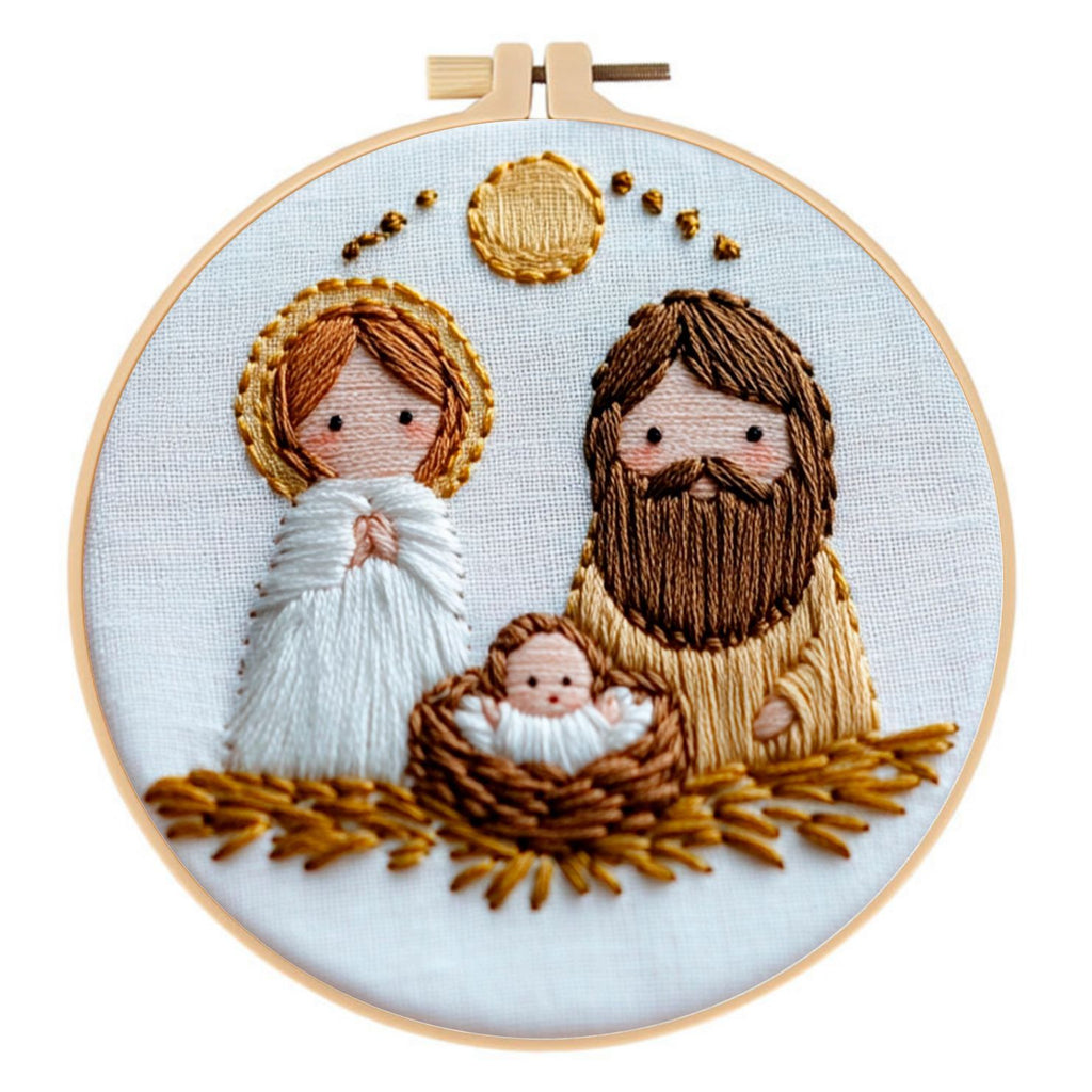Handmade faith decor featuring vintage embroidered cross motif