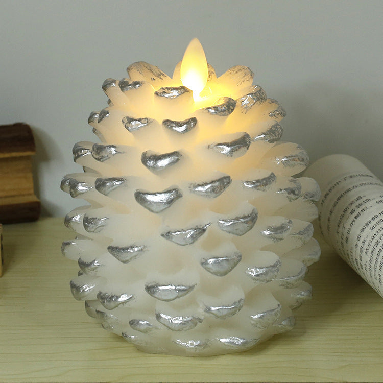 White pinecone candle displayed elegantly with soft Christmas background lighting, Pinecone Christmas Candle, holiday