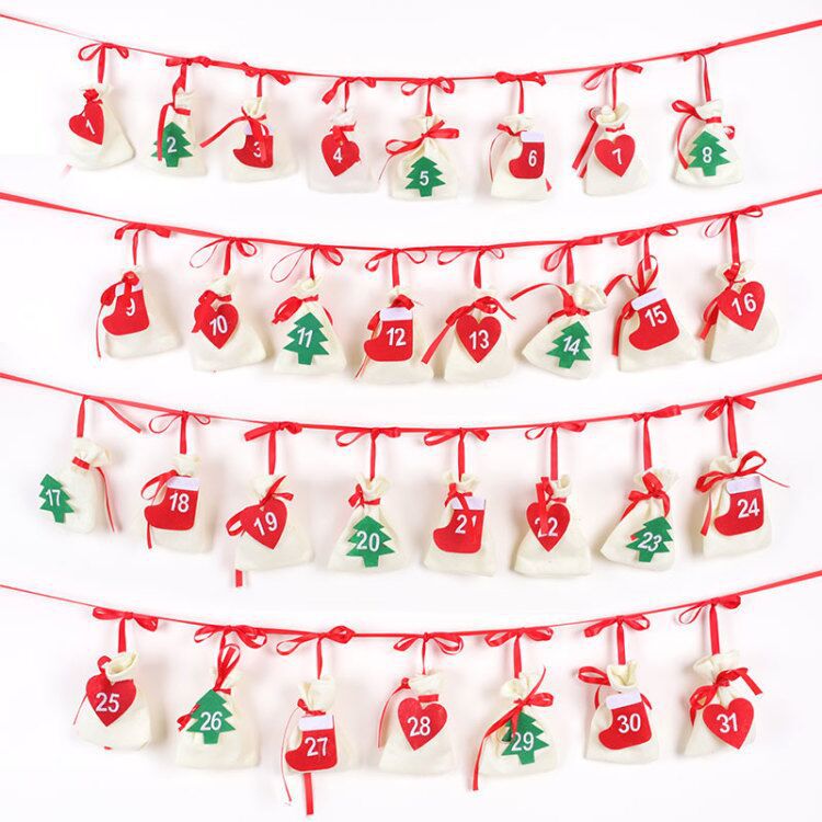 Felt Christmas Advent calendar bags with rope for hanging